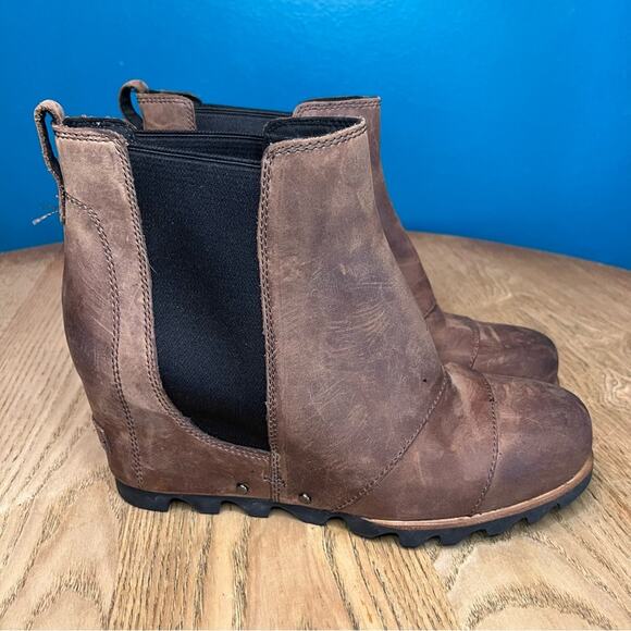 Sorel Lea Wedge Waterproof Elk Brown Leather Boots Rain Winter Women’s Size 8.5 - Picture 2 of 11